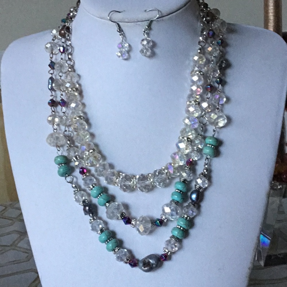 Three layers turquoise and clear crystal set